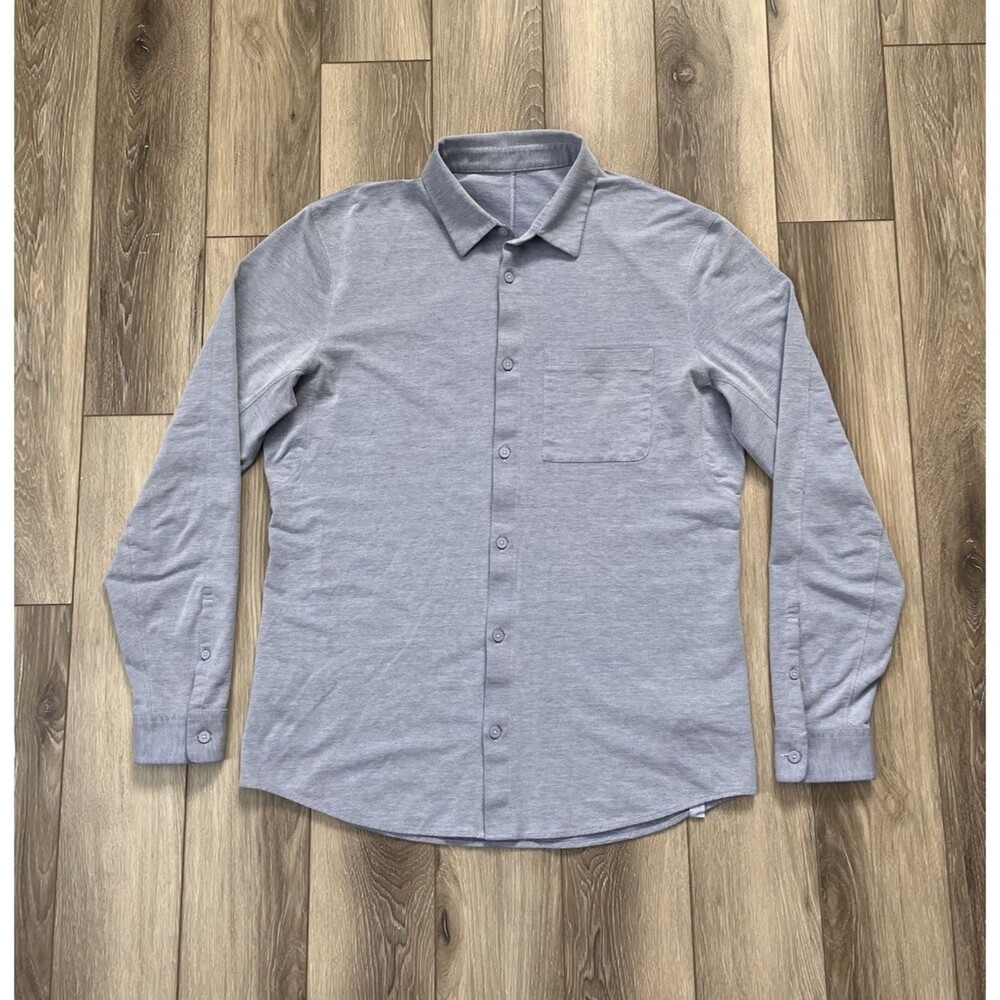 Lululemon Commission Long Sleeve Shirt Mens Sz Medium Blue Heathered Button Down